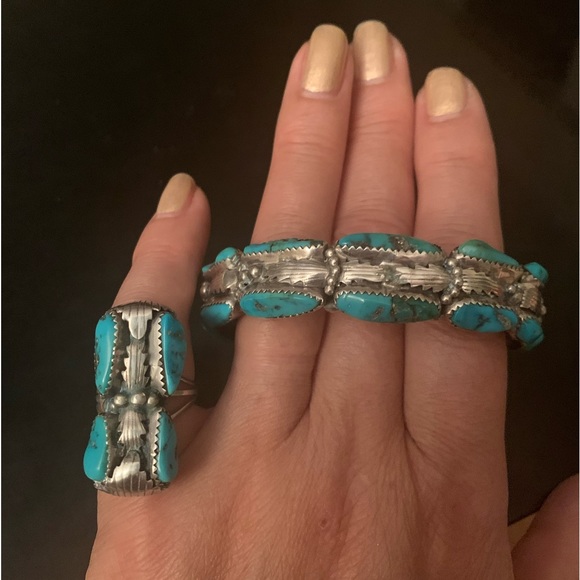 Vintage Navajo Turquoise silver jewelry- designed by Jackie Singer - Picture 6 of 6